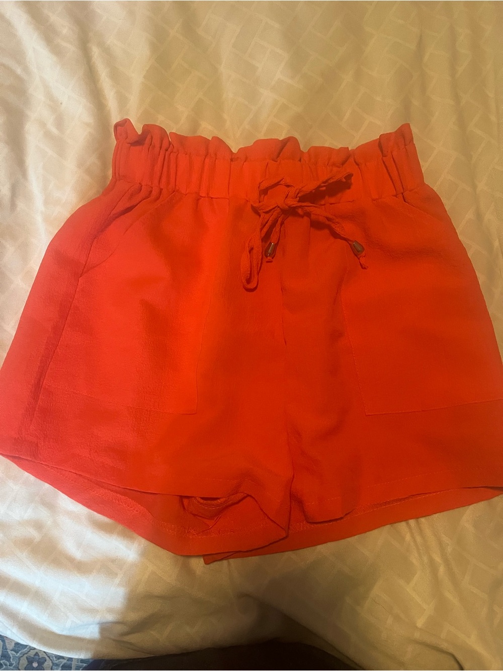 High-Rise Paperbag Waist Women’s Shorts in Bright Orange